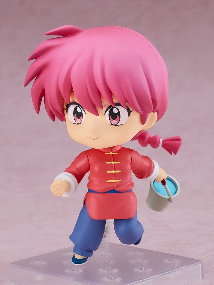 Ranma 1/2 Nendoroid Ranma (Female Form) in a red Chinese outfit, holding a bucket, with interchangeable expressions and poseable parts.