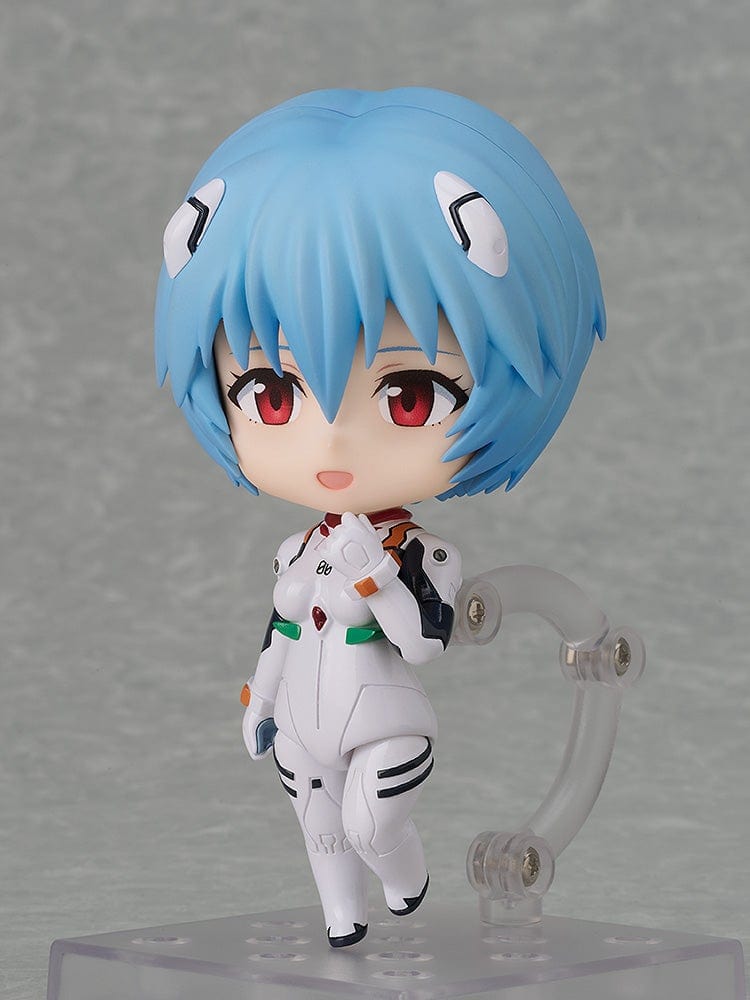 Neon Genesis Evangelion Nendoroid No.2676 Rei Ayanami White Plugsuit Ver. featuring detailed sculpting, red eyes, and customizable poseable parts.