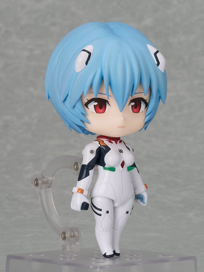 Neon Genesis Evangelion Nendoroid No.2676 Rei Ayanami White Plugsuit Ver. featuring detailed sculpting, red eyes, and customizable poseable parts.