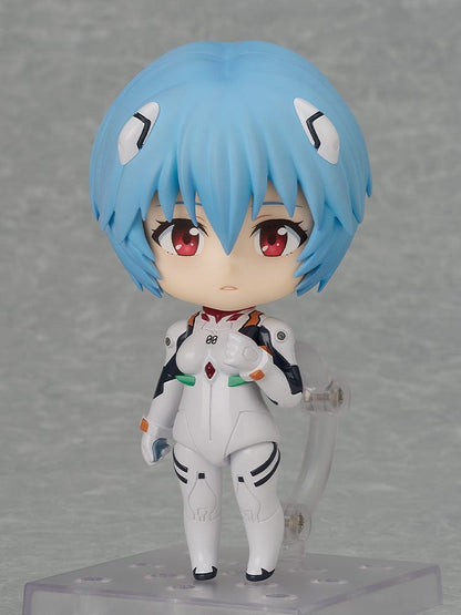 Neon Genesis Evangelion Nendoroid No.2676 Rei Ayanami White Plugsuit Ver. featuring detailed sculpting, red eyes, and customizable poseable parts.