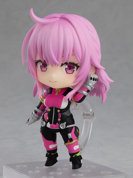HIGHSPEED Etoile Nendoroid No.2496 Rin Rindo featuring a dynamic pose, vibrant pink hair, and detailed racing suit, capturing the energetic spirit of the character.