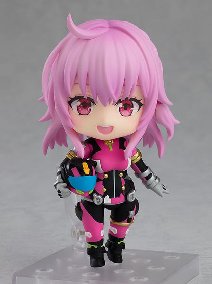 HIGHSPEED Etoile Nendoroid No.2496 Rin Rindo featuring a dynamic pose, vibrant pink hair, and detailed racing suit, capturing the energetic spirit of the character.