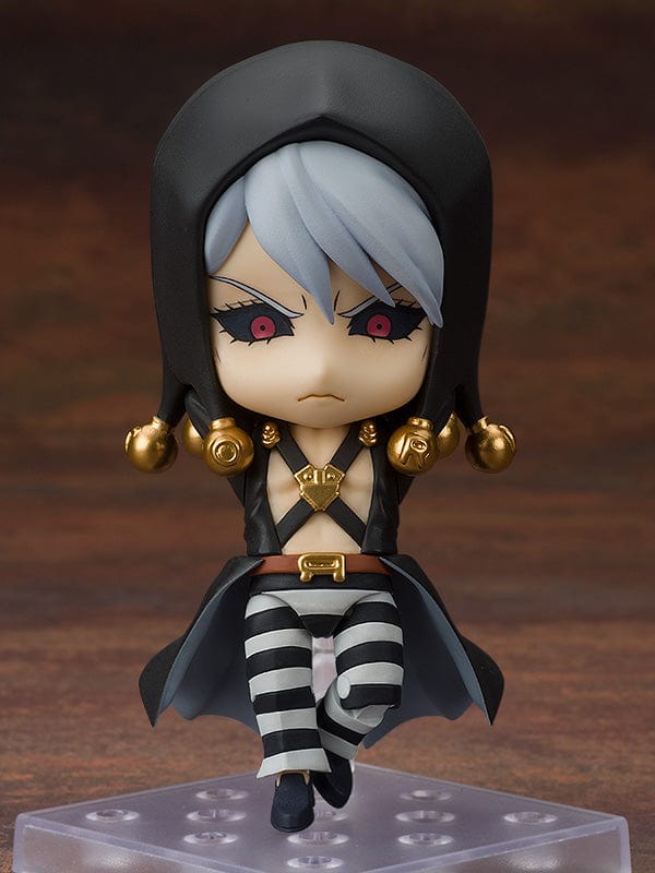 JoJo's Bizarre Adventure Nendoroid No.1326 Risotto Nero (Reissue) - Detailed figure of Risotto Nero in his dark, hooded outfit with golden accents, showcasing his menacing look with red eyes and silver hair, perfect for fans and collectors of the series.
