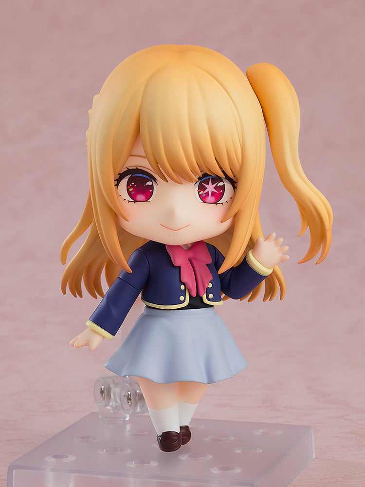 Oshi no Ko Nendoroid No.2537 Ruby (School Uniform Ver.) - Detailed chibi anime figure of Ruby in her school uniform with a playful pose and vibrant red eyes.