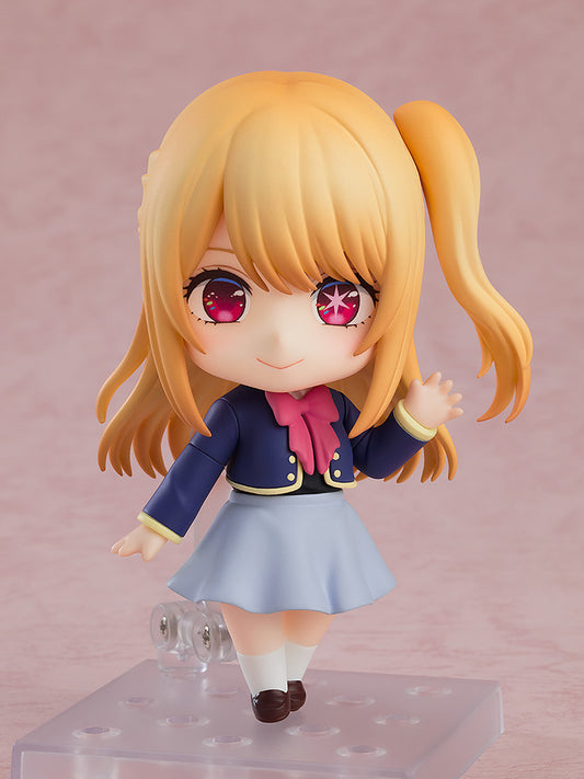 Oshi no Ko Nendoroid No.2537 Ruby (School Uniform Ver.) - Detailed chibi anime figure of Ruby in her school uniform with a playful pose and vibrant red eyes.