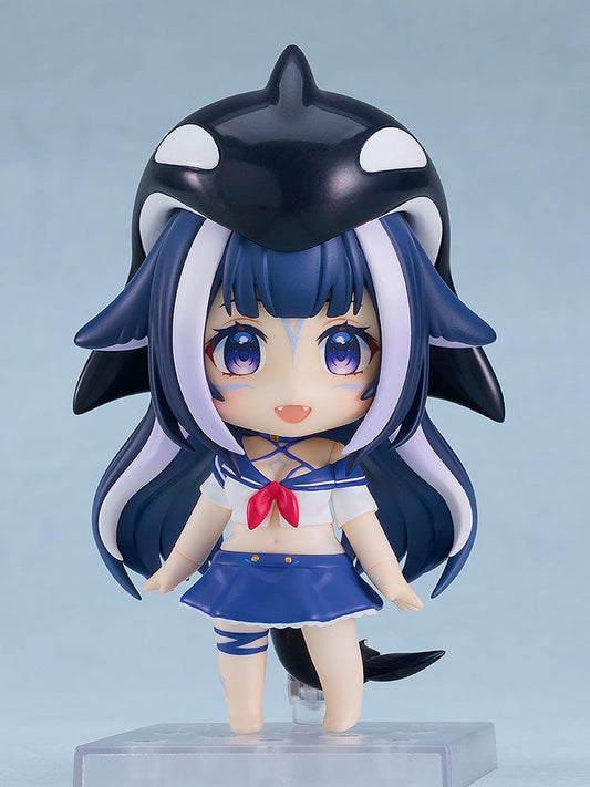 VTuber Nendoroid No.2384 Shylily, smiling with her iconic orca hoodie and sailor outfit, capturing her bubbly and engaging virtual persona in chibi form.