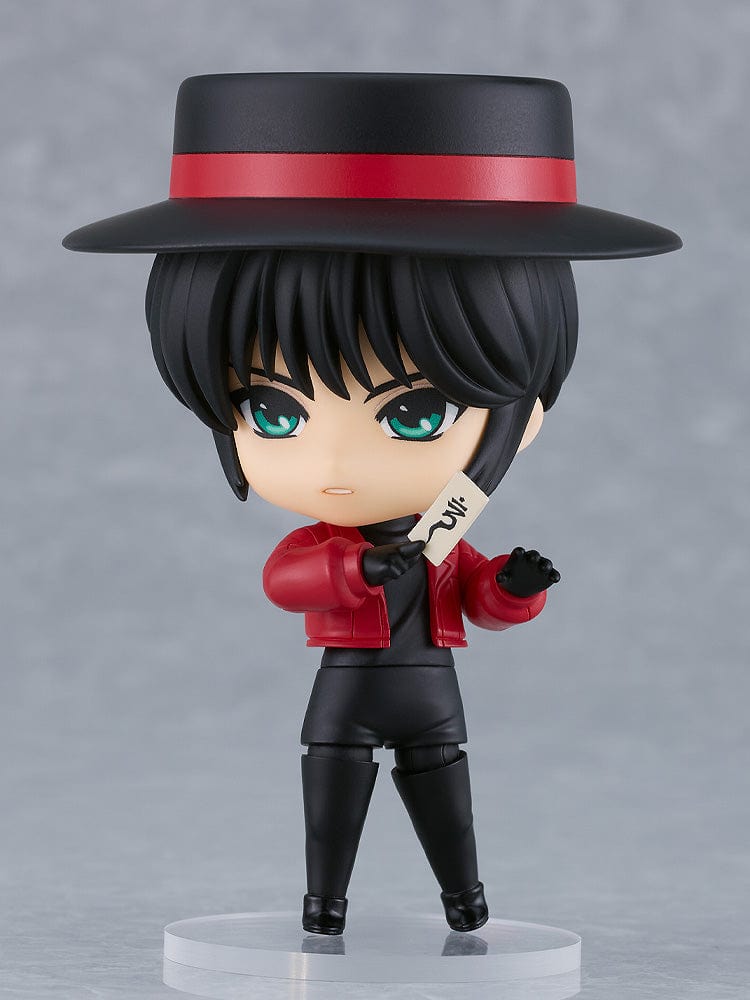 Tokyo Babylon Nendoroid No.2615 Subaru Sumeragi, wearing a red jacket and wide-brimmed hat with a red ribbon, standing ready for action.