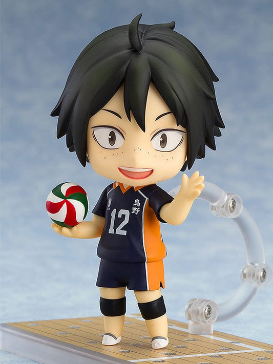 Haikyu!! Nendoroid Tadashi Yamaguchi (re-run) with a volleyball in hand, in Karasuno's uniform number 12, featuring a friendly wave and an infectious smile.