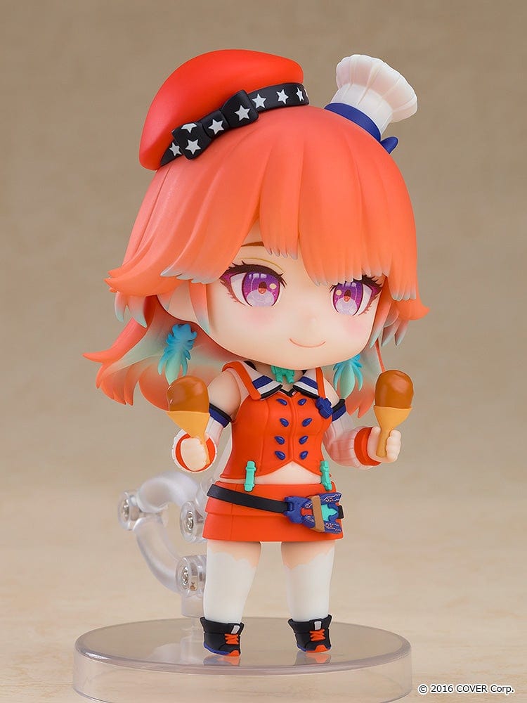 Nendoroid Takanashi Kiara from Hololive Production in her Phoenix-inspired outfit, holding her shield and sword, with a cheerful expression.