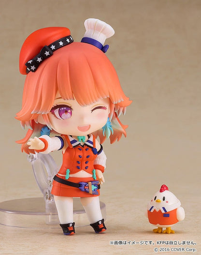 Nendoroid Takanashi Kiara from Hololive Production in her Phoenix-inspired outfit, holding her shield and sword, with a cheerful expression.