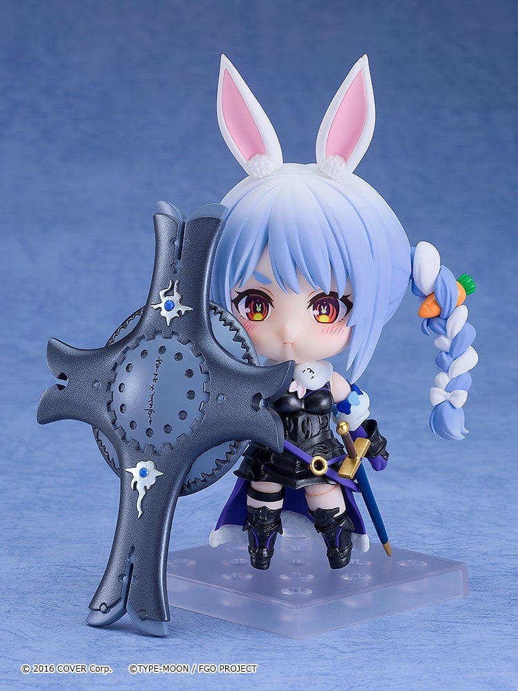 Nendoroid No.2682 Usada Pekora in Mash Kyrielight Shielder costume, featuring bunny ears, Shielder shield, and playful carrot-themed details.