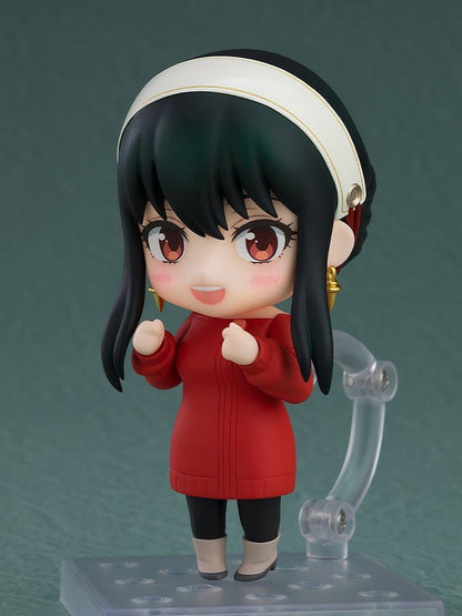 Spy x Family Nendoroid No.2689 Yor Forger Casual Outfit Ver. featuring Yor in a red sweater, black leggings, and a cheerful expression.