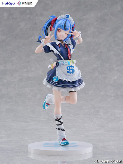 VTuber NitoWai 1/7 Scale Figure in a playful pose with a maid-themed outfit, blue twin-tails, and dollar sign accents