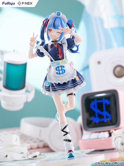 VTuber NitoWai 1/7 Scale Figure in a playful pose with a maid-themed outfit, blue twin-tails, and dollar sign accents