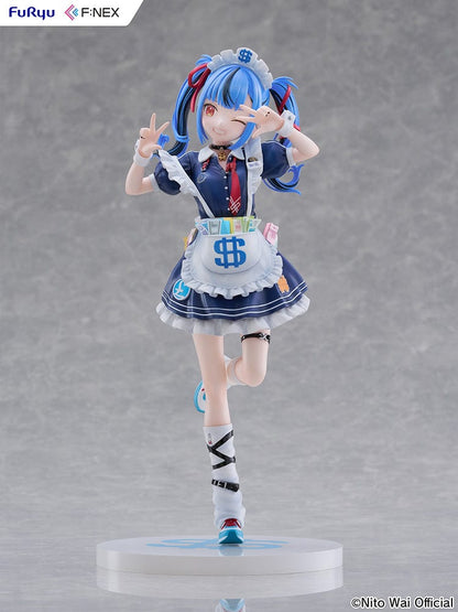 VTuber NitoWai 1/7 Scale Figure in a playful pose with a maid-themed outfit, blue twin-tails, and dollar sign accents