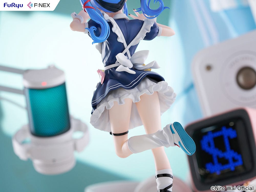 VTuber NitoWai 1/7 Scale Figure in a playful pose with a maid-themed outfit, blue twin-tails, and dollar sign accents