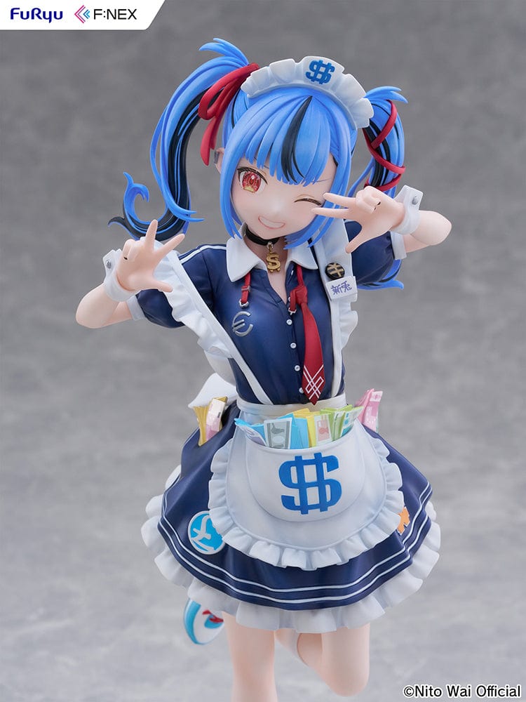 VTuber NitoWai 1/7 Scale Figure in a playful pose with a maid-themed outfit, blue twin-tails, and dollar sign accents