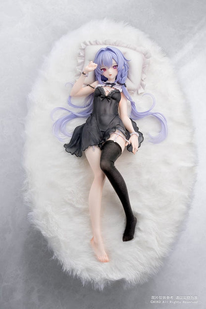 Niya (Hidden Forest Ver.) 1/7 Scale Figure lying elegantly on a fluffy white base, wearing a detailed black lace outfit with lavender hair flowing gracefully.