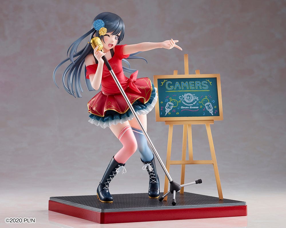 Love Live! Nijigasaki High School Idol Club DreamTech Setsuna Yuki (ODAIBA Gamers Kanban Musume) 1/7 Scale Figure (Reissue) featuring Setsuna holding a microphone and posing with a Gamers signboard.