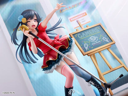 Love Live! Nijigasaki High School Idol Club DreamTech Setsuna Yuki (ODAIBA Gamers Kanban Musume) 1/7 Scale Figure (Reissue) featuring Setsuna holding a microphone and posing with a Gamers signboard.