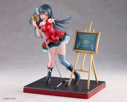 Love Live! Nijigasaki High School Idol Club DreamTech Setsuna Yuki (ODAIBA Gamers Kanban Musume) 1/7 Scale Figure (Reissue) featuring Setsuna holding a microphone and posing with a Gamers signboard.