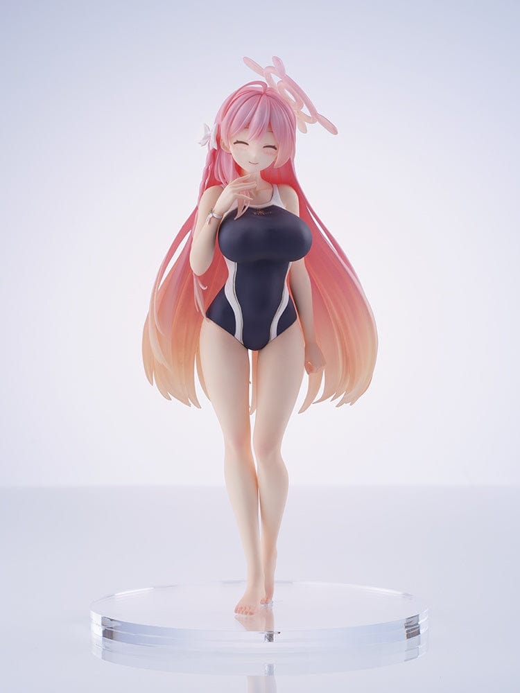 Blue Archive Urawa Hanako 1/7 scale figure shown with two interchangeable outfit options. The first image depicts her in a swimsuit, capturing a carefree summer mood, while the second shows her in a school uniform, highlighting her readiness for strategic gameplay and daily school life, both reflecting her lively persona from the game.