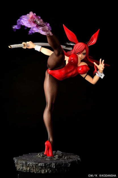 Fairy Tail Erza Scarlet (High Kick Ver.) Crimson Bunny 1/6 Scale Figure in a dynamic high-kick pose, wearing a red bunny outfit and holding a sword.