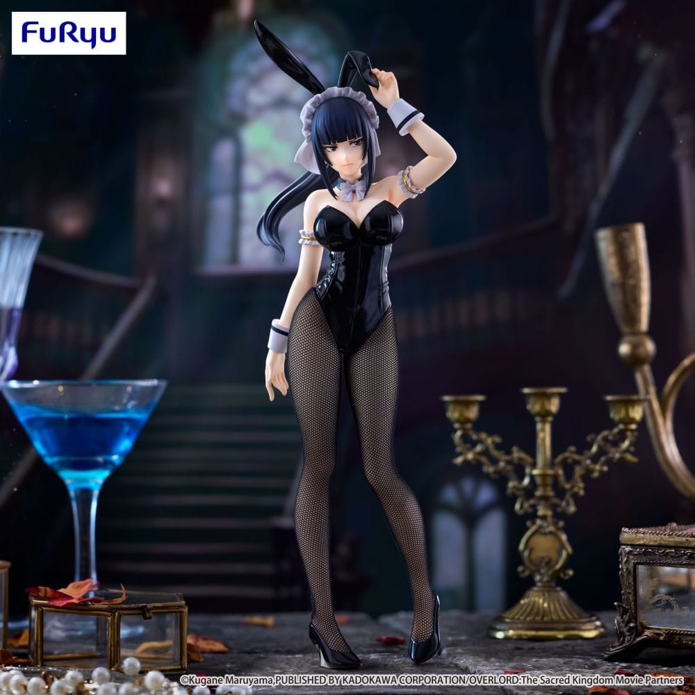 "Overlord BiCute Bunnies Narberal Gamma Figure in glossy black bunny suit with fishnet tights"