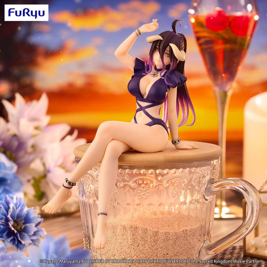 Overlord Albedo (Swimsuit Dark Purple Color Ver.) Noodle Stopper Figure – anime figure featuring Albedo in a dark purple swimsuit, posed elegantly with her horns and flowing hair.