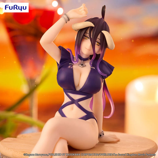 Overlord Albedo (Swimsuit Dark Purple Color Ver.) Noodle Stopper Figure – anime figure featuring Albedo in a dark purple swimsuit, posed elegantly with her horns and flowing hair.