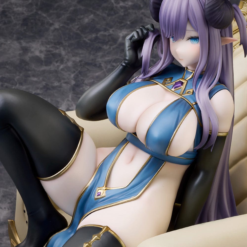 Oekakizuki Illustration Vio 1/6 Scale Figure seated on an ornate throne, wearing a blue and black outfit with black horns and lavender hair.