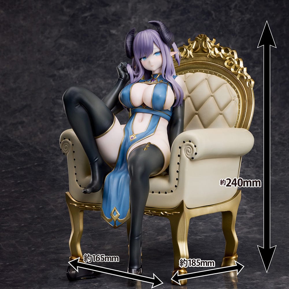 Oekakizuki Illustration Vio 1/6 Scale Figure seated on an ornate throne, wearing a blue and black outfit with black horns and lavender hair.