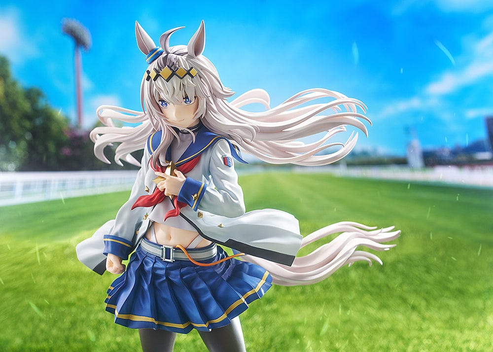 "Uma Musume Pretty Derby Oguri Cap 1/7 Scale Figure with flowing silver hair and detailed racing uniform"