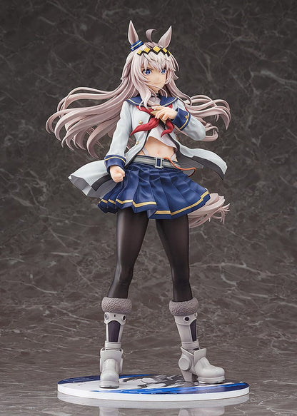"Uma Musume Pretty Derby Oguri Cap 1/7 Scale Figure with flowing silver hair and detailed racing uniform"