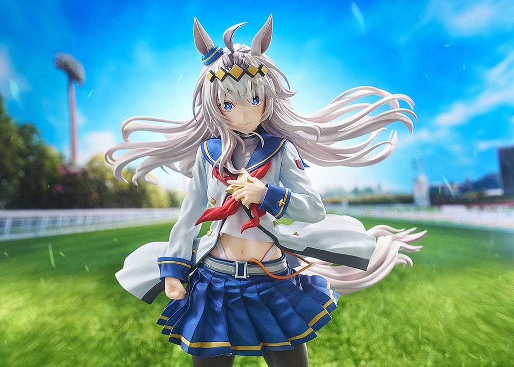 "Uma Musume Pretty Derby Oguri Cap 1/7 Scale Figure with flowing silver hair and detailed racing uniform"