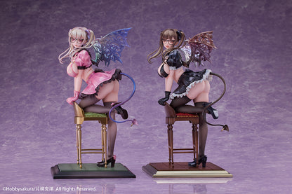 Imp (Unique Color Ver.) 1/7 Scale Figure by Hobbysakura - Detailed anime figure featuring an original character with intricate wings, pink and black costume, and a mischievous pose on a chair.