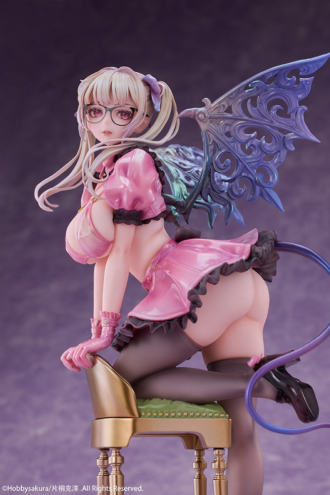 Imp (Unique Color Ver.) 1/7 Scale Figure by Hobbysakura - Detailed anime figure featuring an original character with intricate wings, pink and black costume, and a mischievous pose on a chair.