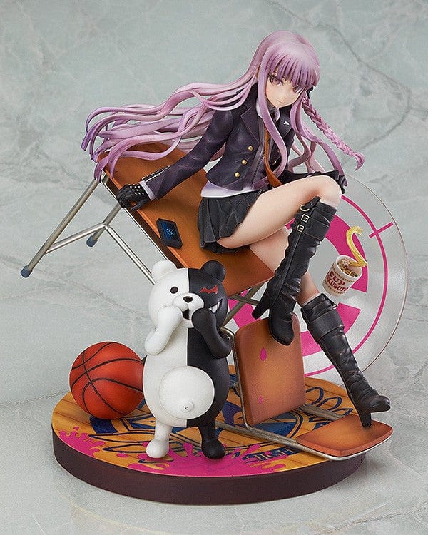 Danganronpa Kyoko Kirigiri 1/8 Scale Figure (3rd Reissue) featuring Kyoko seated on a toppled chair with Monokuma and detailed accessories like a basketball and noodles on a themed base.