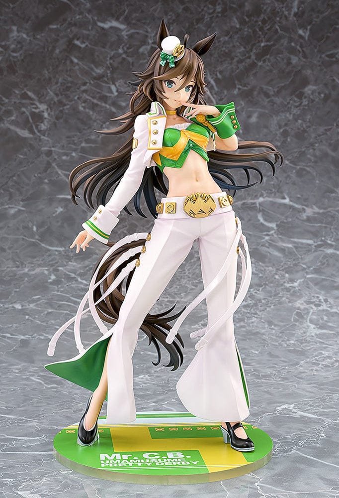 Mr. C.B. 1/7 Scale Figure from Uma Musume: Pretty Derby in a green and white racing-themed outfit with flowing hair and a confident pose.