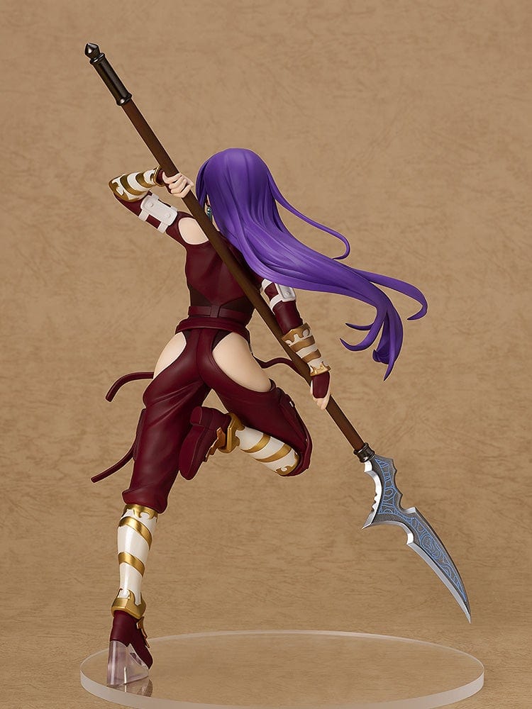 Shangri-La Frontier Pop Up Parade Arthur Pencilgon Figure in a dynamic pose wielding a spear, with crimson and gold outfit and flowing purple hair.