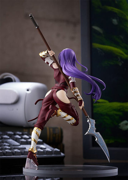 Shangri-La Frontier Pop Up Parade Arthur Pencilgon Figure in a dynamic pose wielding a spear, with crimson and gold outfit and flowing purple hair.