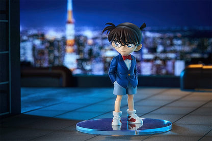 Detective Conan Pop Up Parade Conan Edogawa figure in a blue suit, red bow tie, and glasses, standing confidently ready to solve mysteries.