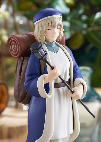 POP UP PARADE figure of Falin from 'Delicious in Dungeon,' dressed in her mage attire with a staff, showcasing her serene smile and detailed costume, capturing her essence as an adventurer.