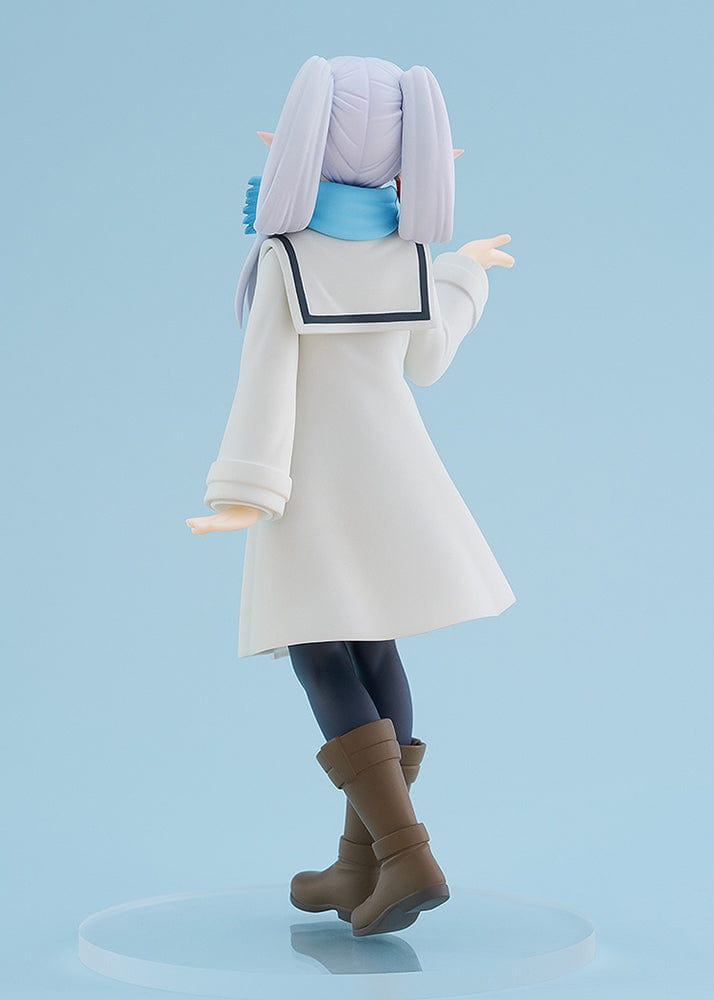 Frieren: Beyond Journey's End Pop Up Parade figure, Frieren (Blow Kiss Ver.), featuring her in a winter coat with a scarf, gracefully blowing a kiss, capturing her mystical and serene demeanor in exquisite detail.