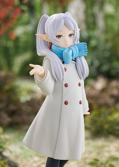 Frieren: Beyond Journey's End Pop Up Parade figure, Frieren (Blow Kiss Ver.), featuring her in a winter coat with a scarf, gracefully blowing a kiss, capturing her mystical and serene demeanor in exquisite detail.