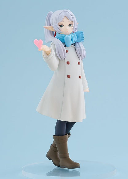 Frieren: Beyond Journey's End Pop Up Parade figure, Frieren (Blow Kiss Ver.), featuring her in a winter coat with a scarf, gracefully blowing a kiss, capturing her mystical and serene demeanor in exquisite detail.