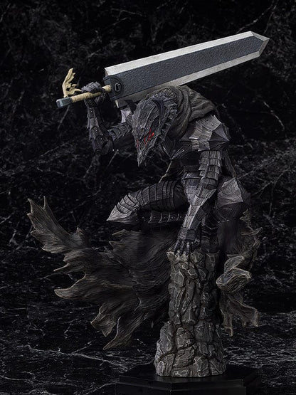 Berserk Pop Up Parade L Size Guts in Berserker Armor, dynamically posed with a massive sword, capturing the character's intensity and the detailed design of the armor and cape.