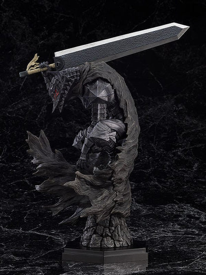 Berserk Pop Up Parade L Size Guts in Berserker Armor, dynamically posed with a massive sword, capturing the character's intensity and the detailed design of the armor and cape.