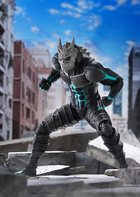 Kaiju No. 8 Pop Up Parade Kaiju No. 8 figure, featuring the formidable beast in a dynamic pose with detailed textured scales, glowing blue accents, and an aggressive demeanor, encapsulating the awe-inspiring presence of the series' apex kaiju.