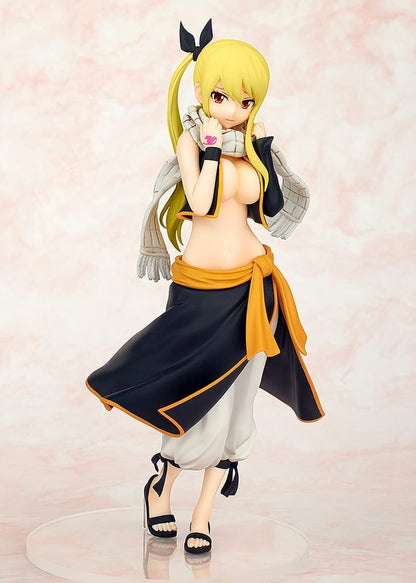 Fairy Tail Pop Up Parade Lucy Heartfilia (Natsu Costume Ver.) figure, featuring Lucy in a bold pose wearing Natsu's iconic outfit, with detailed hair and expressive features